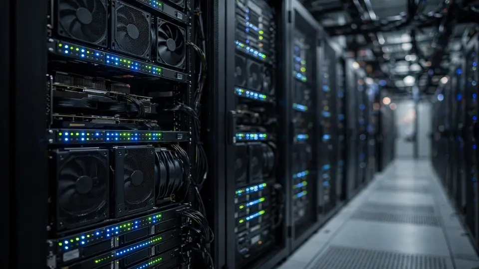 GPU server racks in a data center, the kind of hardware Comet 60B needs less of