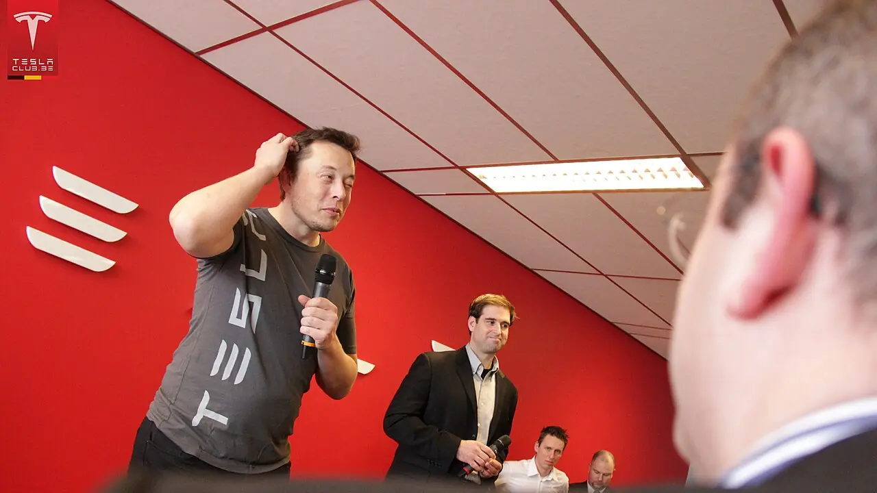 Elon Musk speaking at a Tesla town-hall event