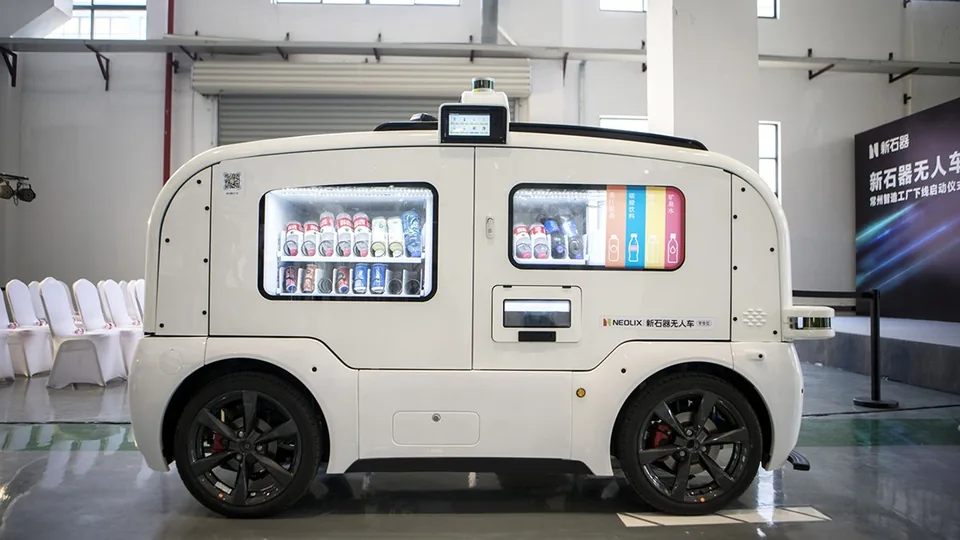 A Neolix driverless delivery van with retail compartments