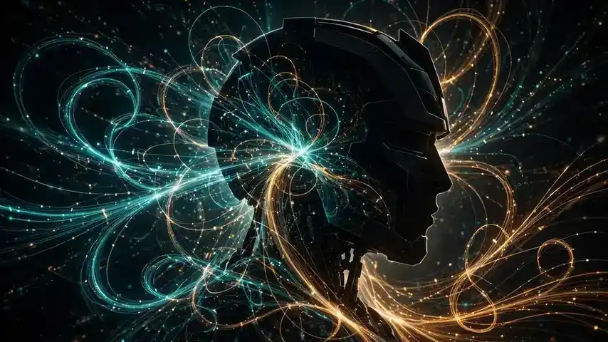 Visualization of recurrent neural memory streams flowing into a robot silhouette