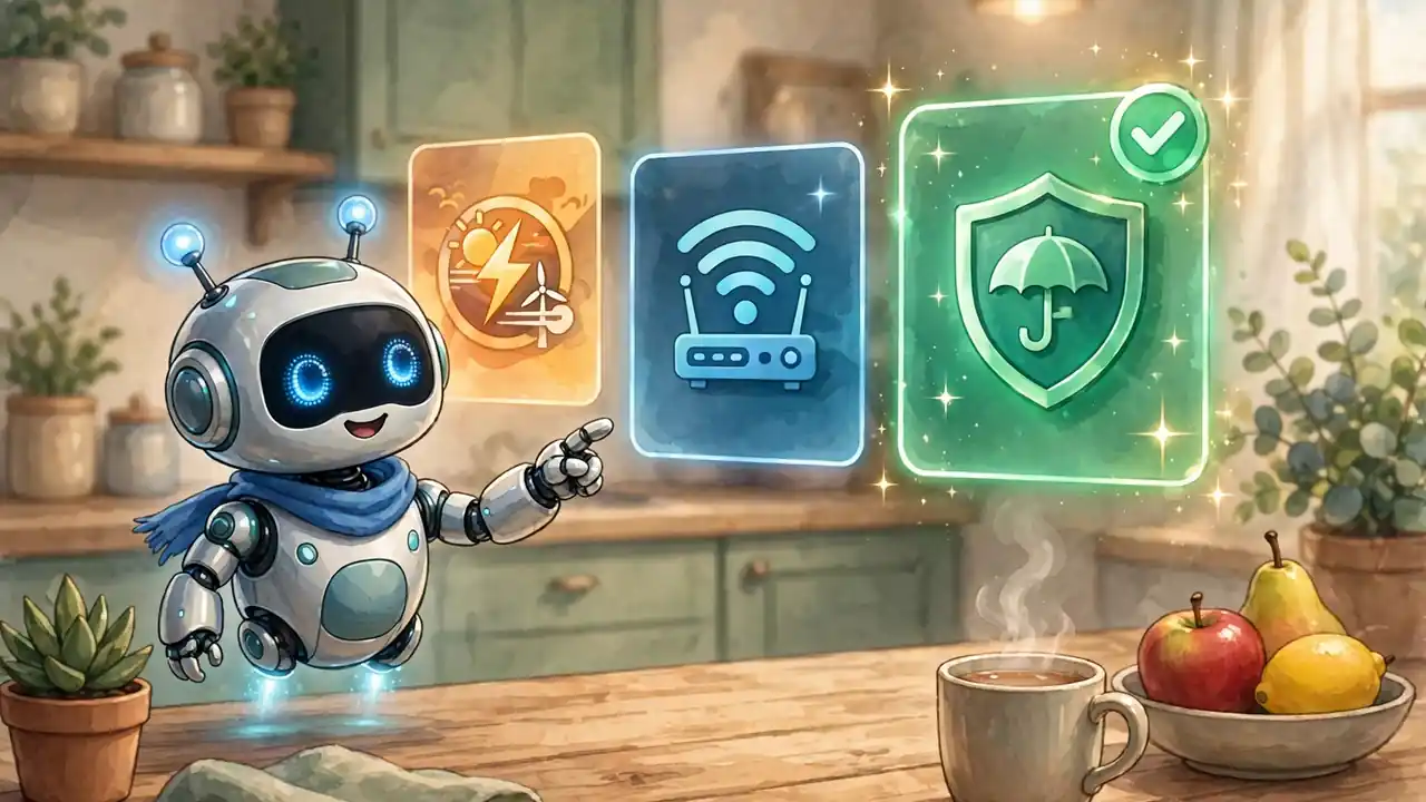 Illustration of an AI agent comparing household energy, broadband and insurance offers