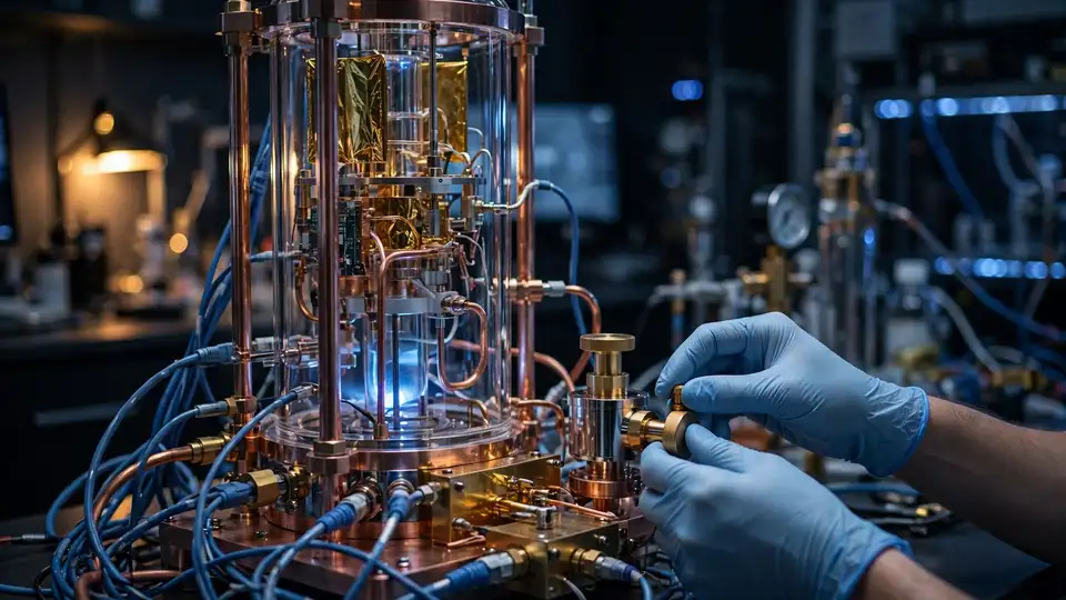 A quantum computer cryostat &mdash; quantum computing is a named priority in the day&rsquo;s announcements.