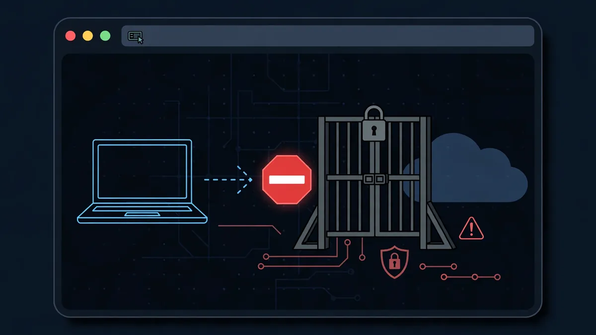 A terminal window showing a network request stopped at a security gate, illustrating OpenShell's default-deny sandbox