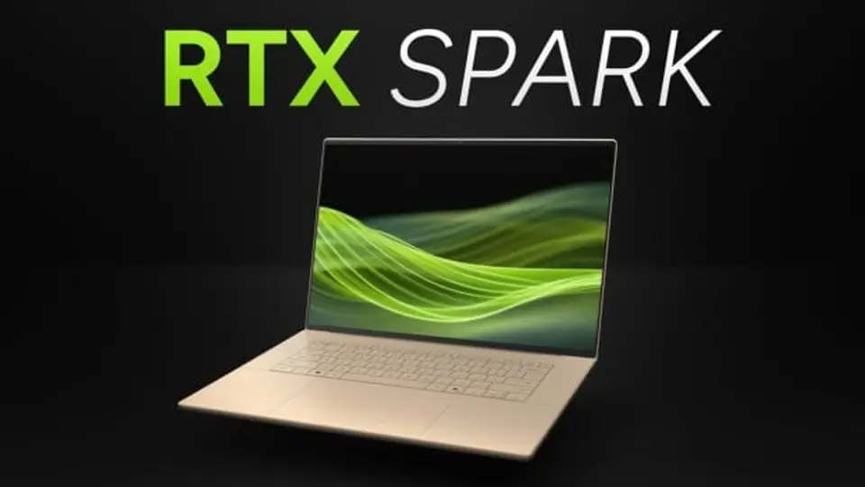 Render of an RTX Spark laptop with the RTX Spark logo