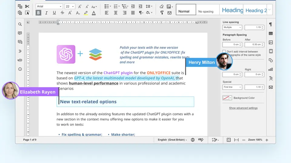 The ONLYOFFICE document, spreadsheet, and presentation editors, now with an in-file AI tab.