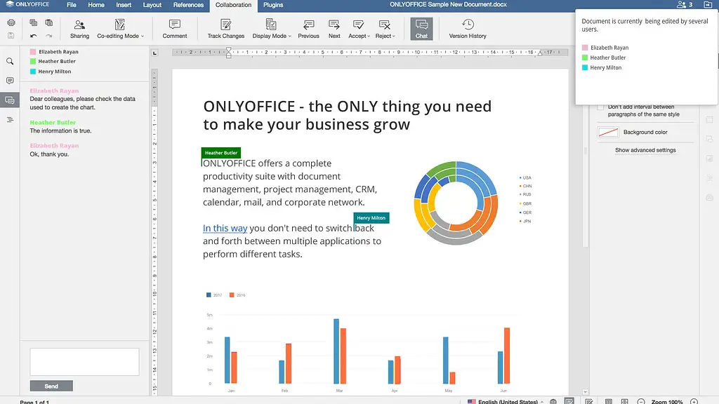 Real-time co-editing, comments, and tracked changes in ONLYOFFICE.