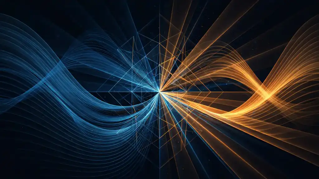 Abstract illustration of waves focusing into sharp geometric patterns
