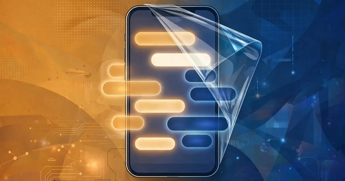 A smartphone showing glowing chat bubbles behind a translucent protective shield