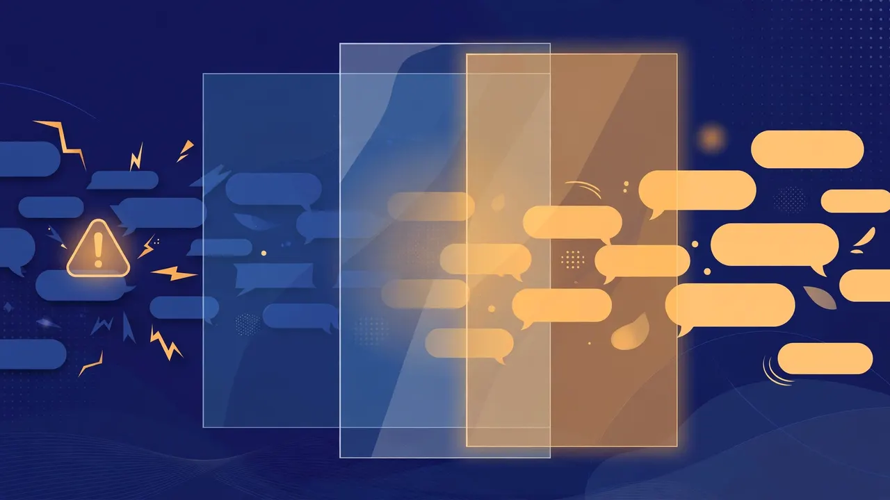 Translucent safety panels layered over abstract chat bubbles