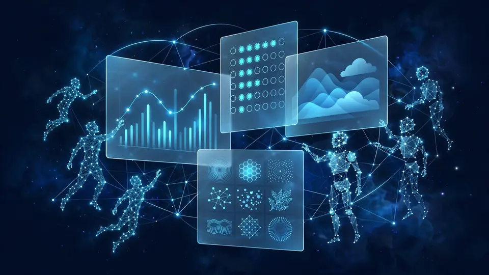 Illustration of a shared digital workspace with floating living documents and glowing agent collaborators