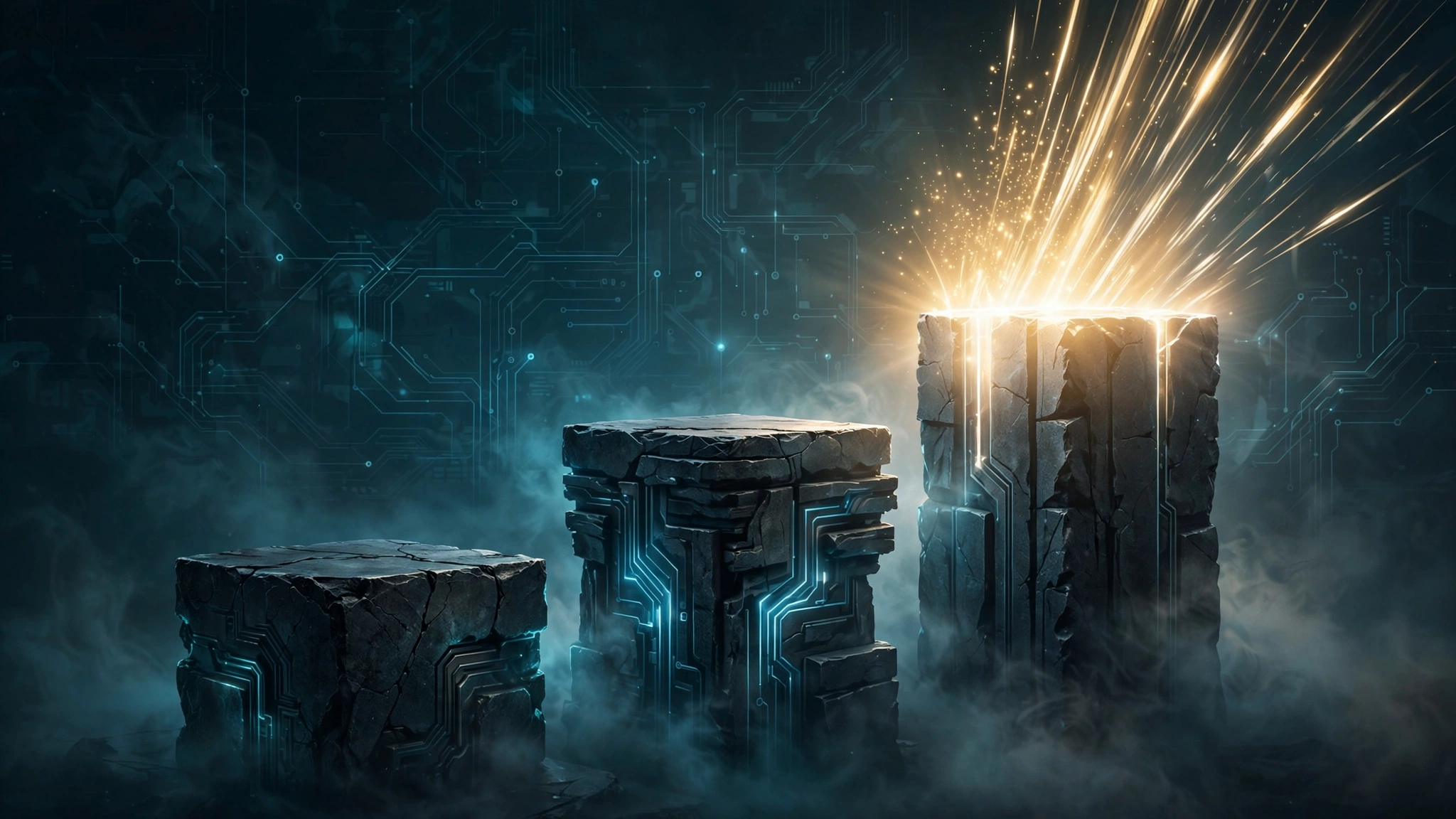 Three ascending glowing pedestals of dark stone, the tallest bathed in gold light, representing the new premium tier of ChatGPT Pro subscriptions