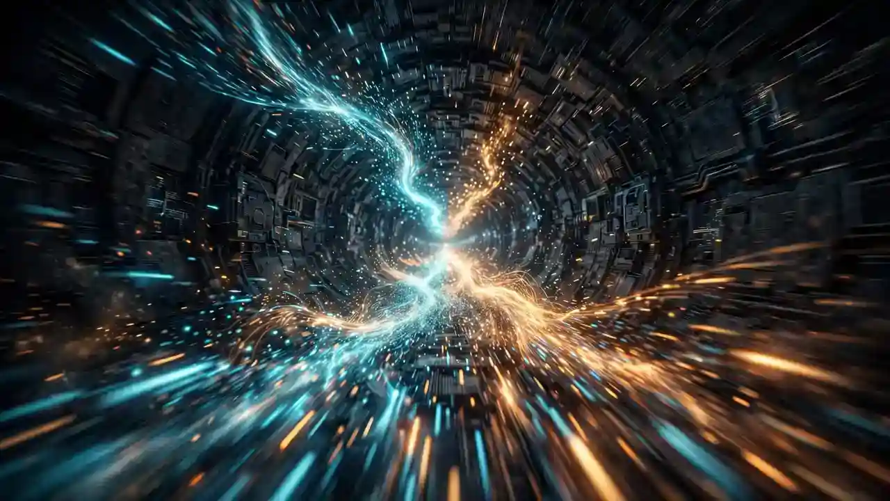 A luminous stream of glowing particles racing through a dark tunnel, visualizing the Ultrafast speed tier