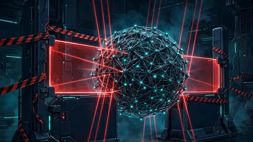 Illustration of an AI system held back at a safety checkpoint.