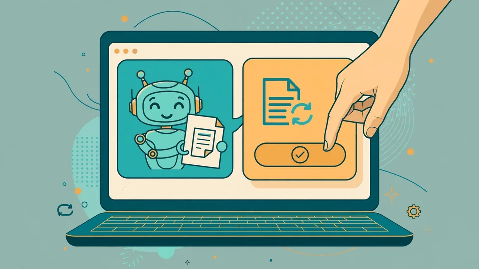 A hand approving an AI agent's draft in a chat card on a laptop