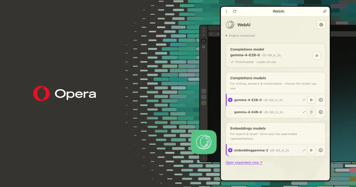 Opera WebAI: local AI running in the browser on a laptop