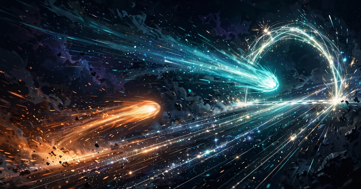 Two rival glowing comets racing across a dark track, one overtaking the other