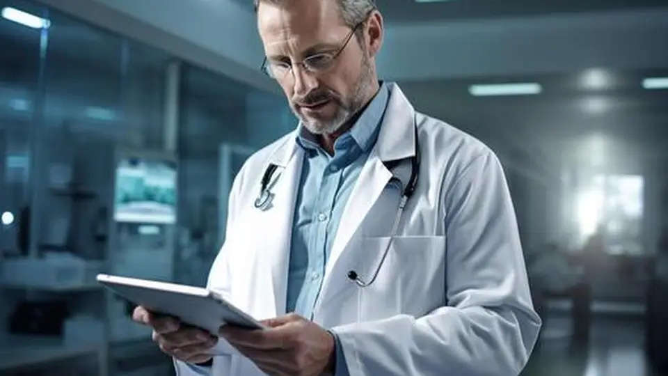 Physician using a digital tablet in a hospital