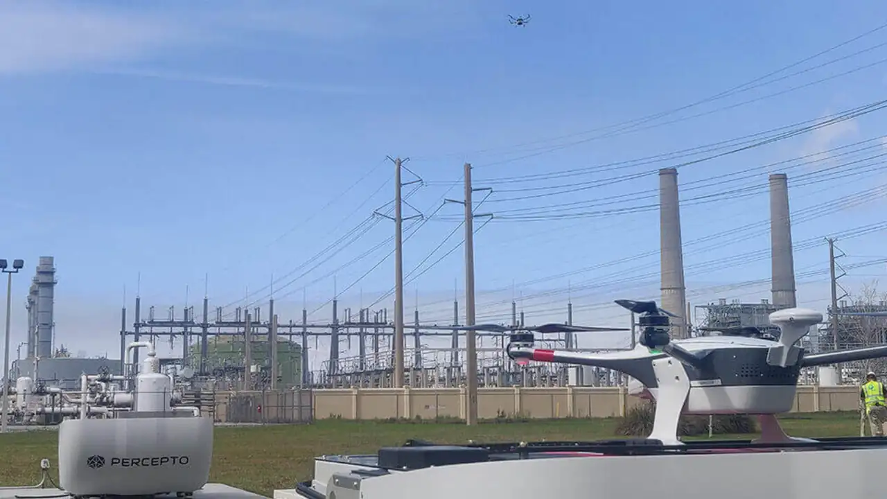 A drone inspecting industrial infrastructure