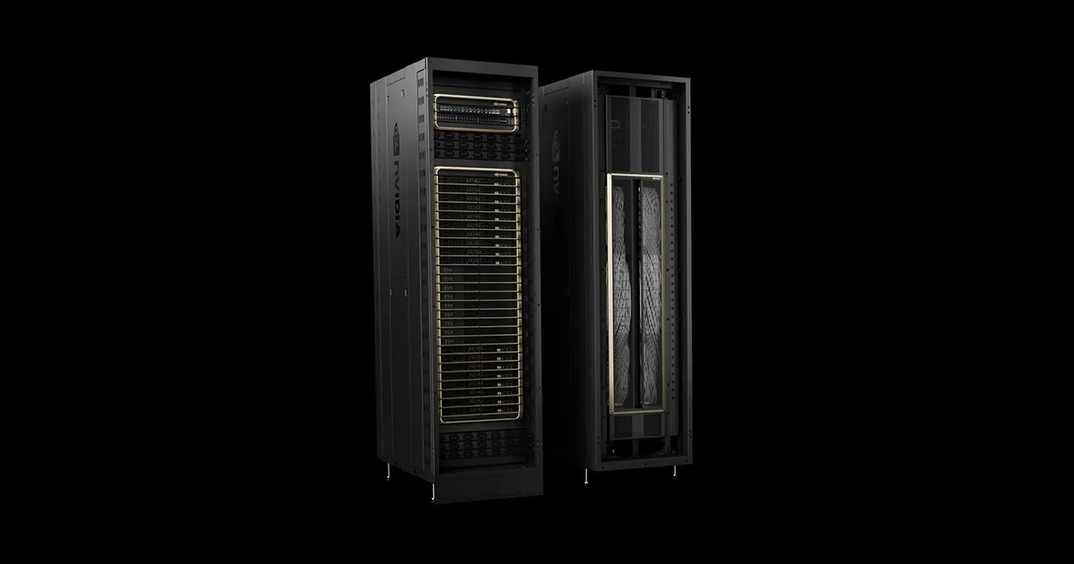 NVIDIA GB200 NVL72 rack — Prime Inference serves open models on Blackwell GPUs