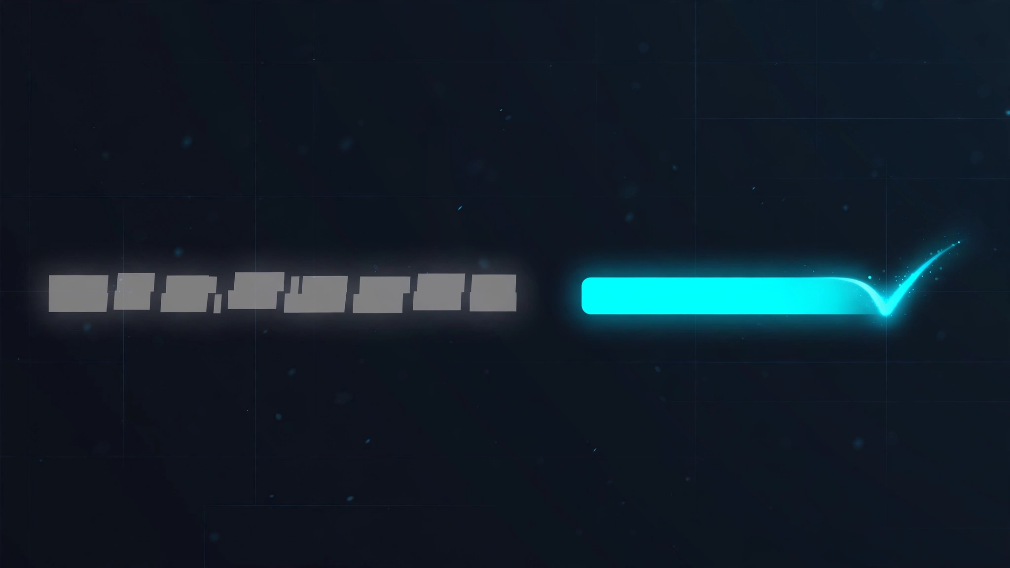AI-generated illustration: a long fragmented gray bar beside a much shorter glowing cyan bar ending in a checkmark, showing measured token reduction