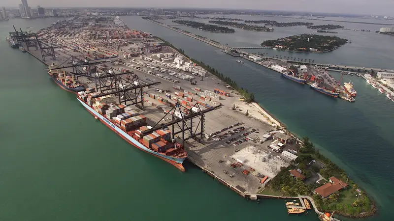 Aerial view of a container port. Qupital's protocol targets the SME trade-financing gap with on-chain liquidity.
