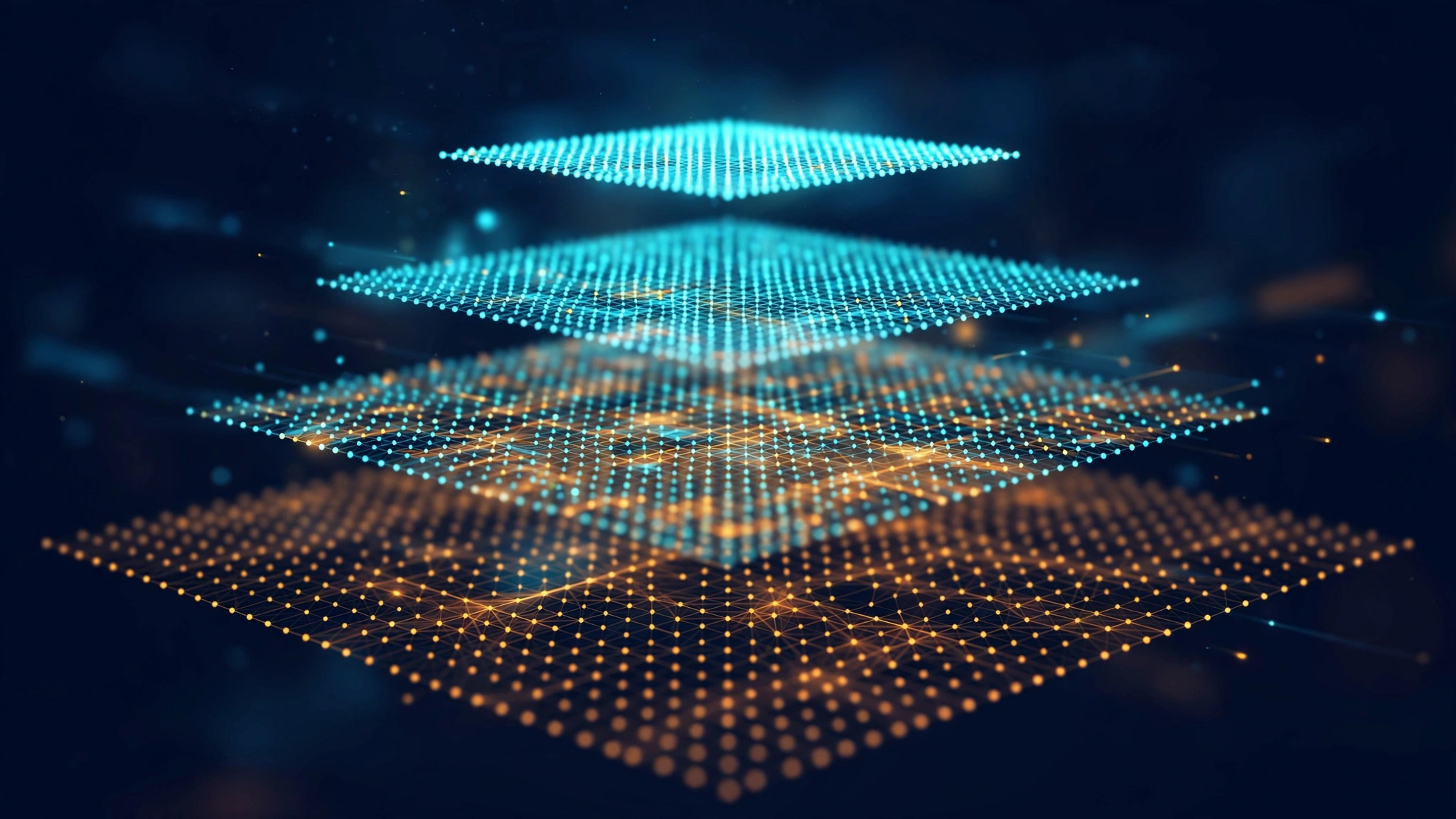 Abstract illustration of shrinking precision layers representing model quantization levels