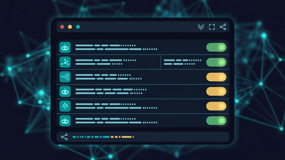 A developer terminal listing coding-agent sessions on a peer-to-peer network, each row showing a name, repo branch and a busy or idle status