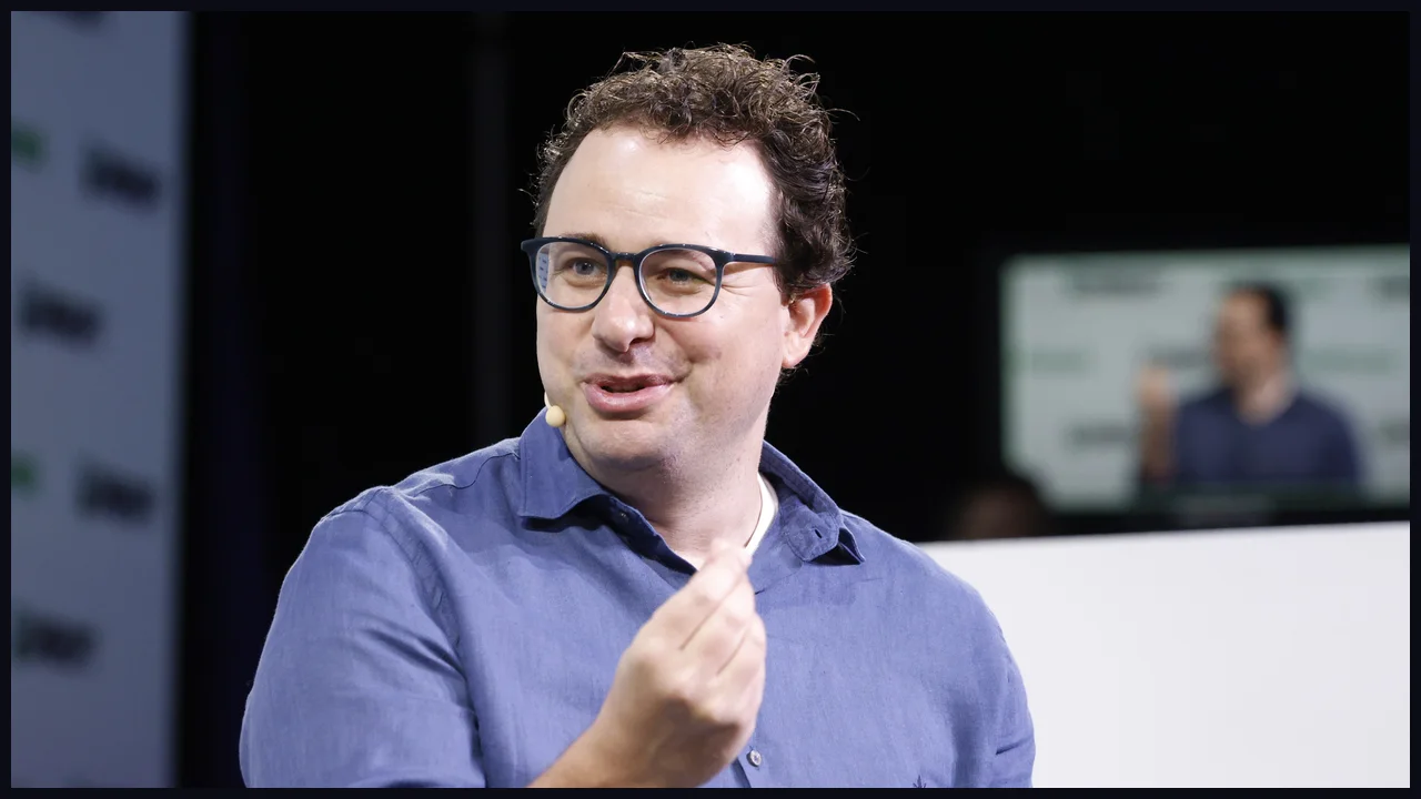 Anthropic CEO Dario Amodei speaking at a tech conference