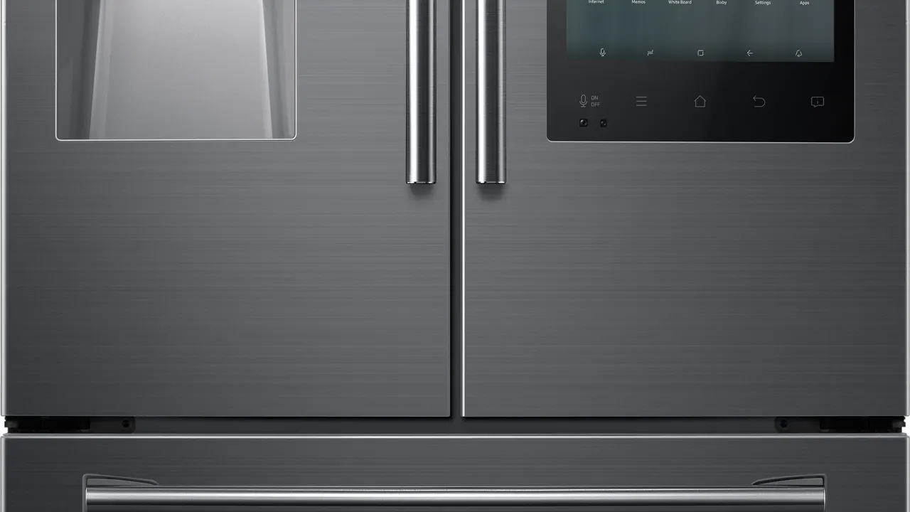 Close-up of a Samsung Family Hub refrigerator touchscreen display.
