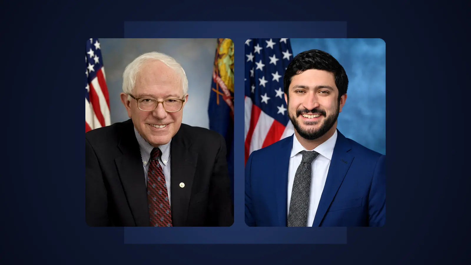 Official portraits of Senator Bernie Sanders and Representative Greg Casar