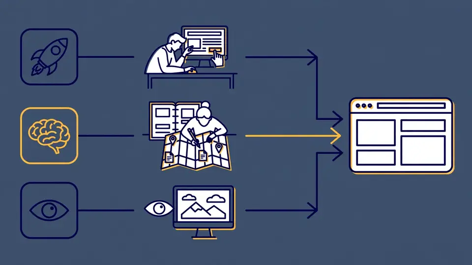 Diagram of Scout's four model jobs: hands, brain, eyes, and extract feeding one browser window