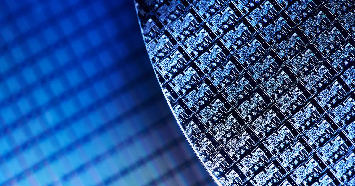 Macro photograph of silicon wafers ready for chip fabrication