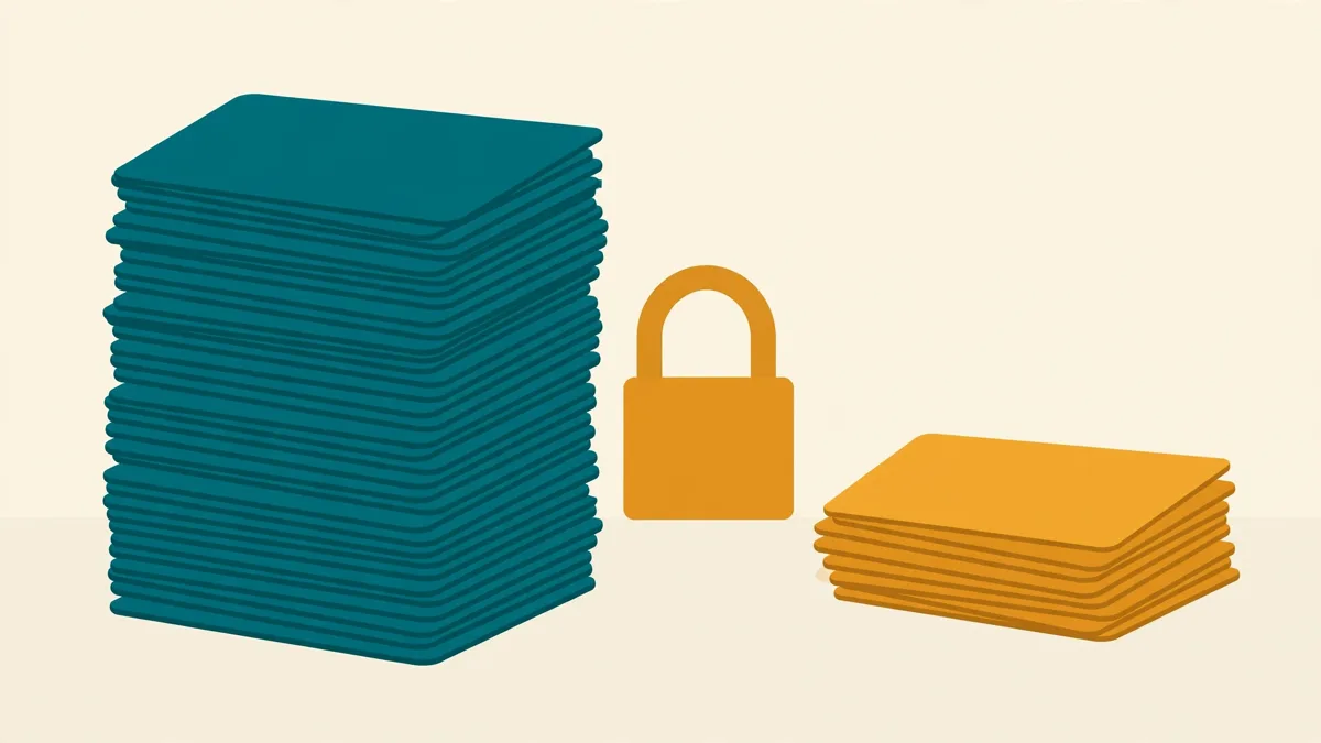 A large stack of cards separated by a padlock from a small stack, showing a clean train and validation split