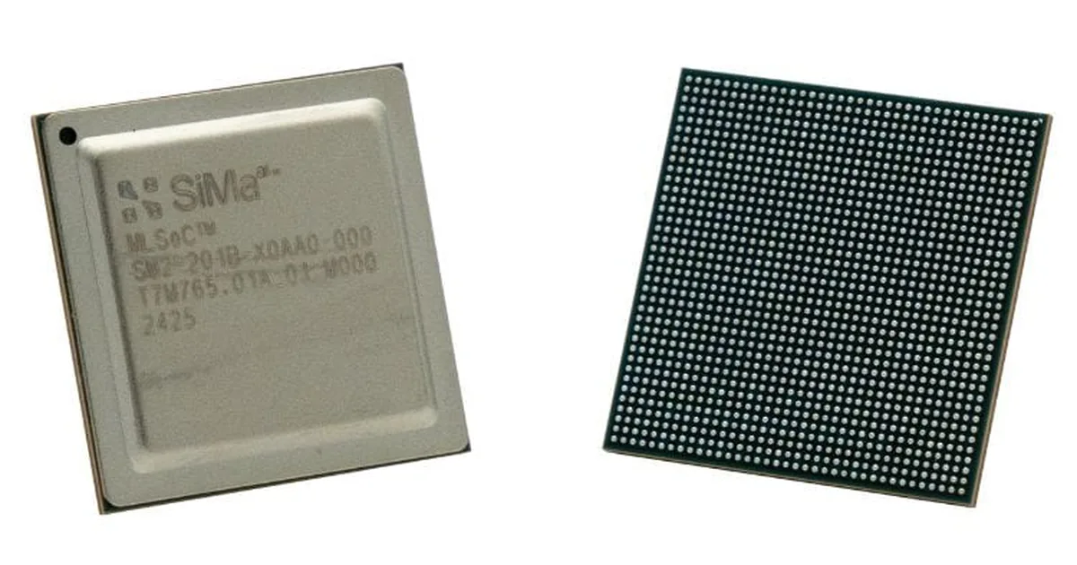 Render of a SiMa.ai AI chip showing the package and die