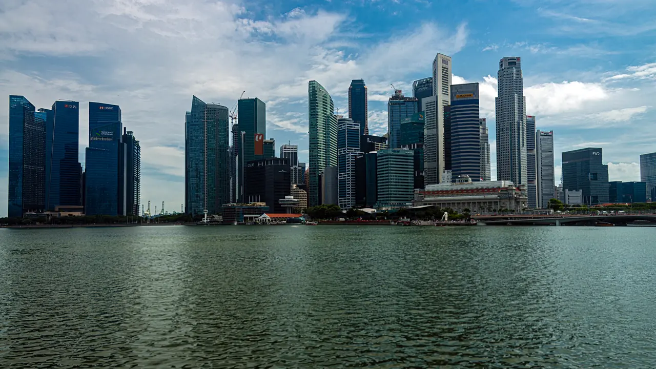 Singapore's financial district skyline across Marina Bay