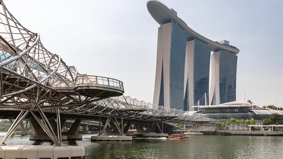 Marina Bay Sands hotel and the Helix Bridge in Singapore