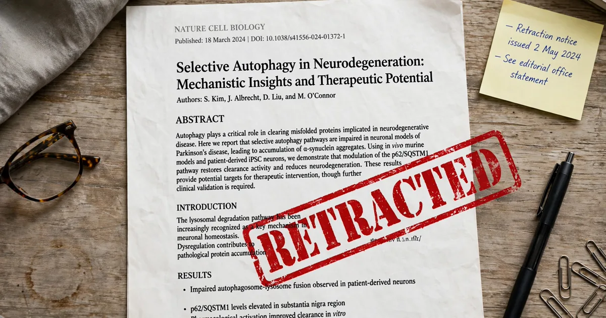 An academic paper stamped RETRACTED in red — Springer retracts an AI review written with undeclared generative AI