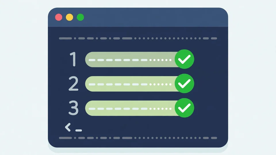 Illustration of a terminal showing a short ranked list of dependency changes with updated lines checked