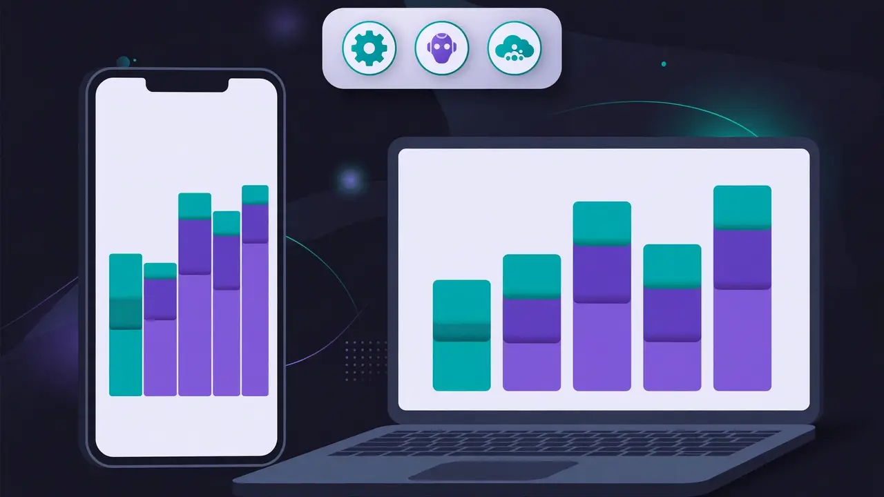 A phone and a laptop showing stacked usage-history charts for AI services