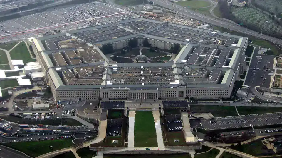 An aerial view of the Pentagon building in Arlington, Virginia