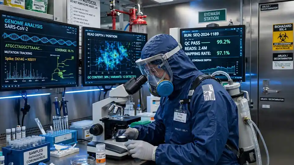 Scientist in a high-containment biology laboratory