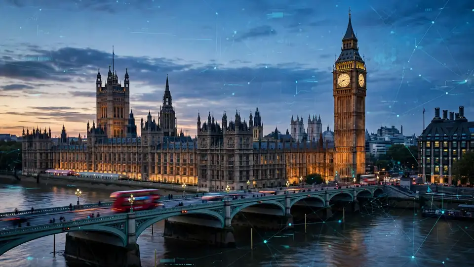 The Houses of Parliament in London at dusk