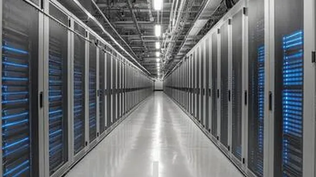 Rows of storage server racks in a data center