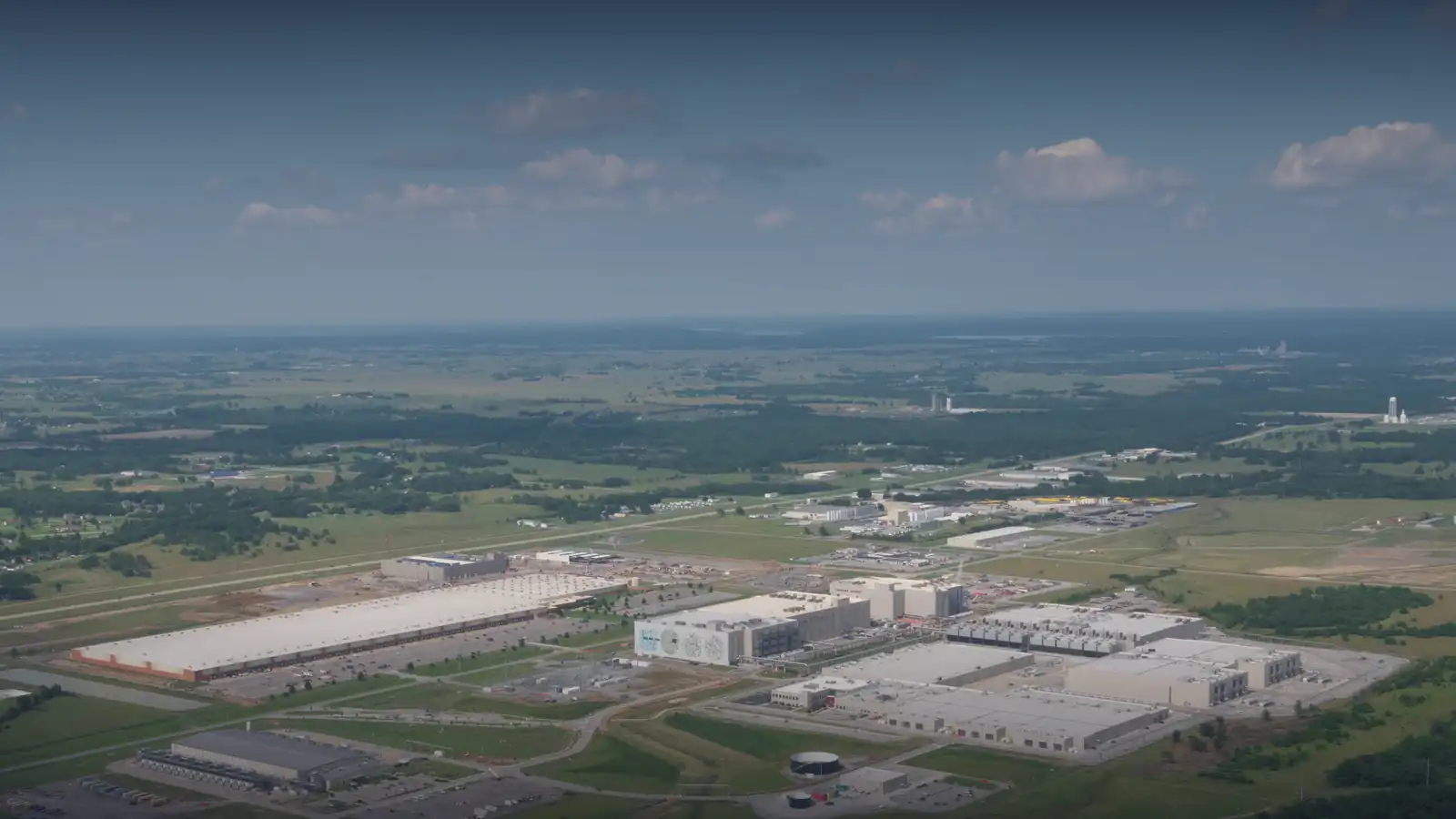 Aerial view of a sprawling datacenter campus