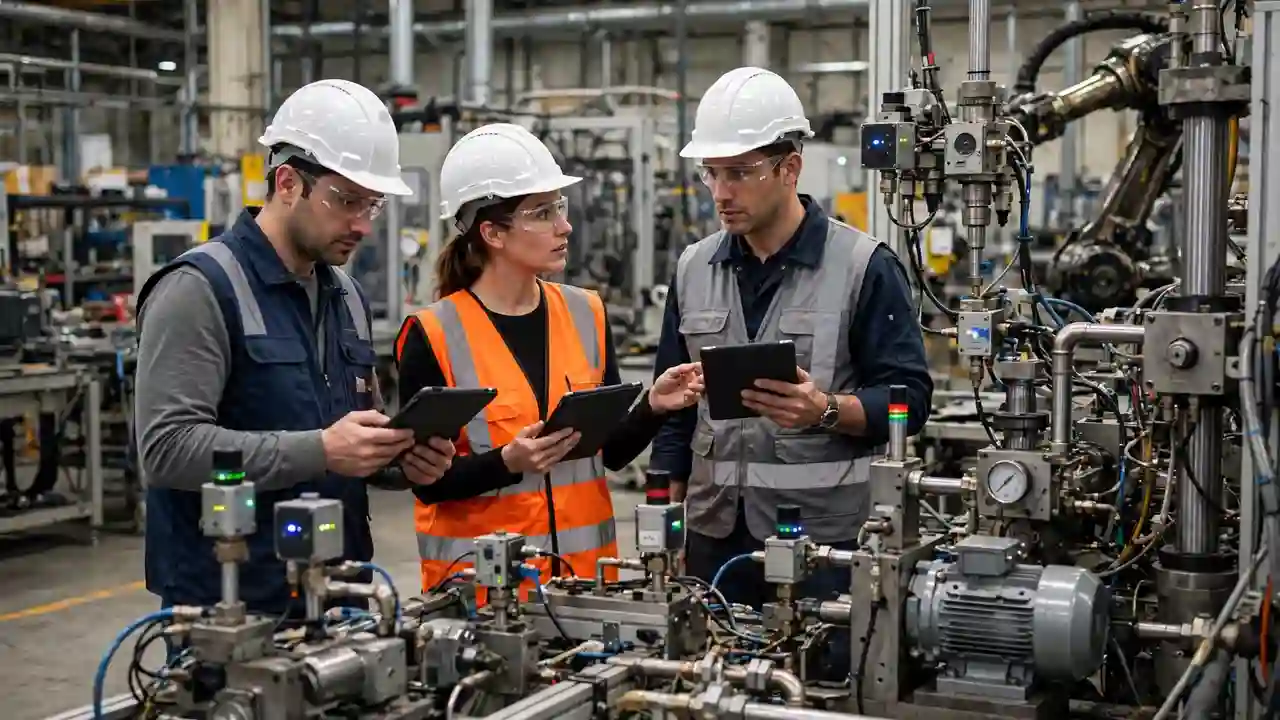 Technicians monitoring connected industrial equipment