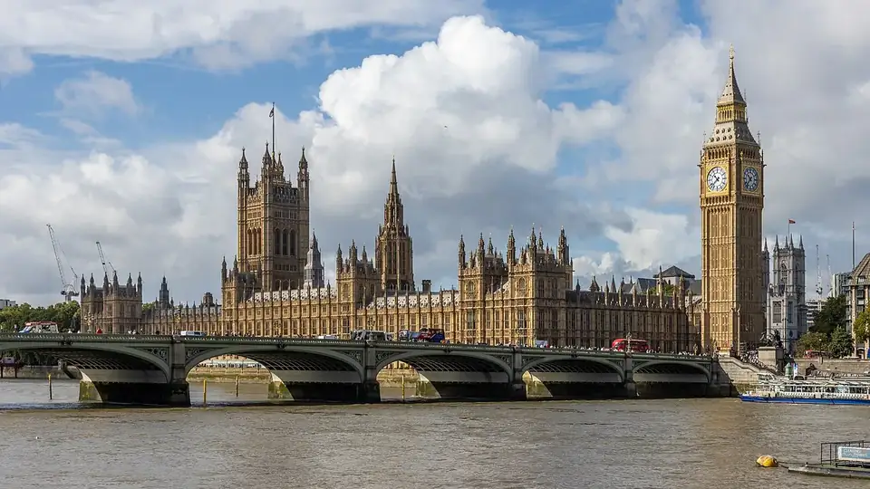 The Palace of Westminster and Big Ben seen from Westminster Bridge in London