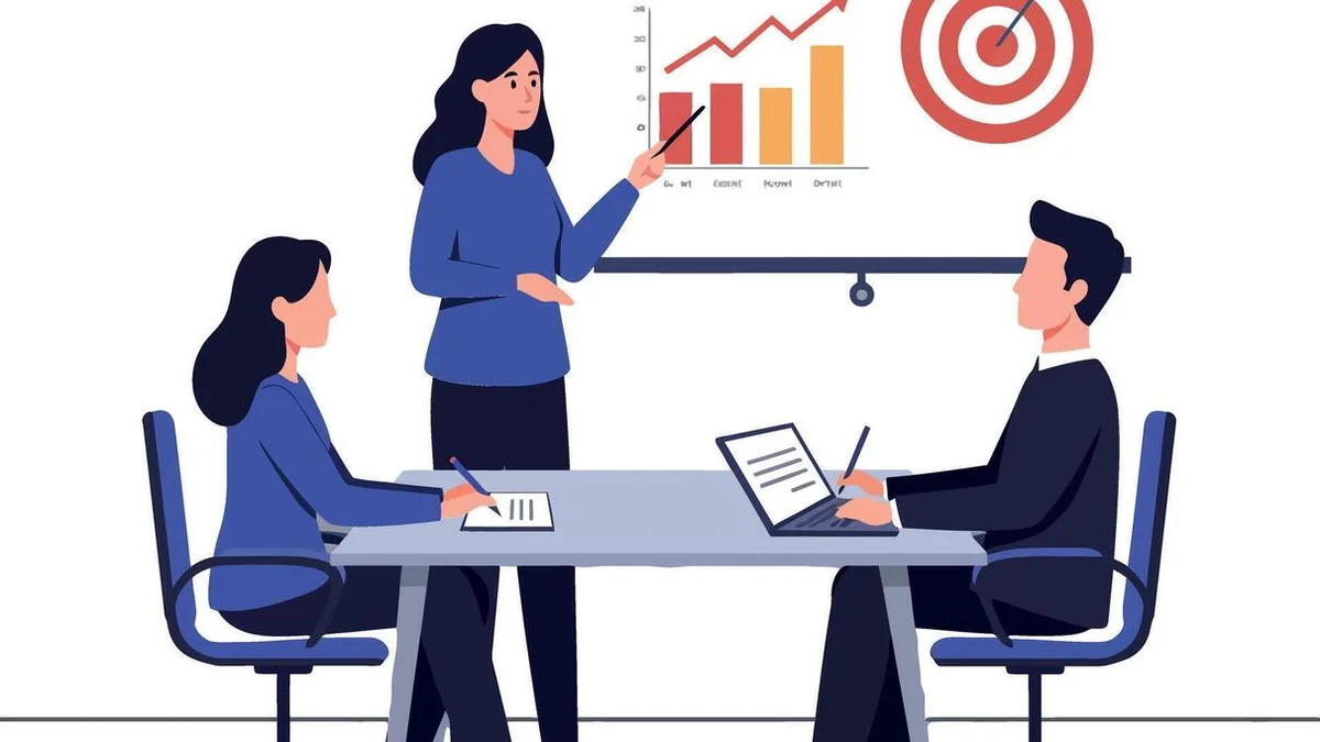 A team reviewing charts and targets in a presentation