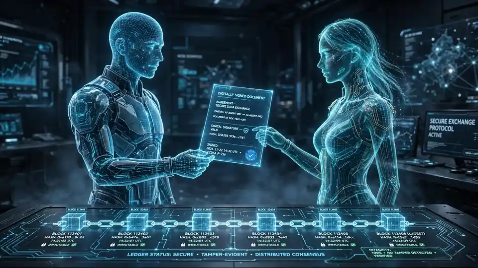 Two AI agents exchanging a signed document