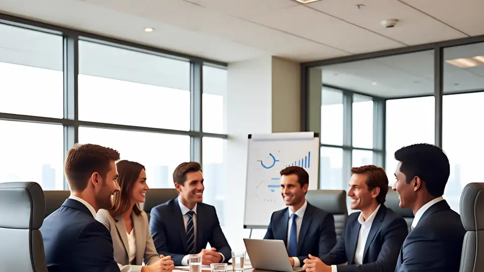 Business team collaborating around a table in a modern office